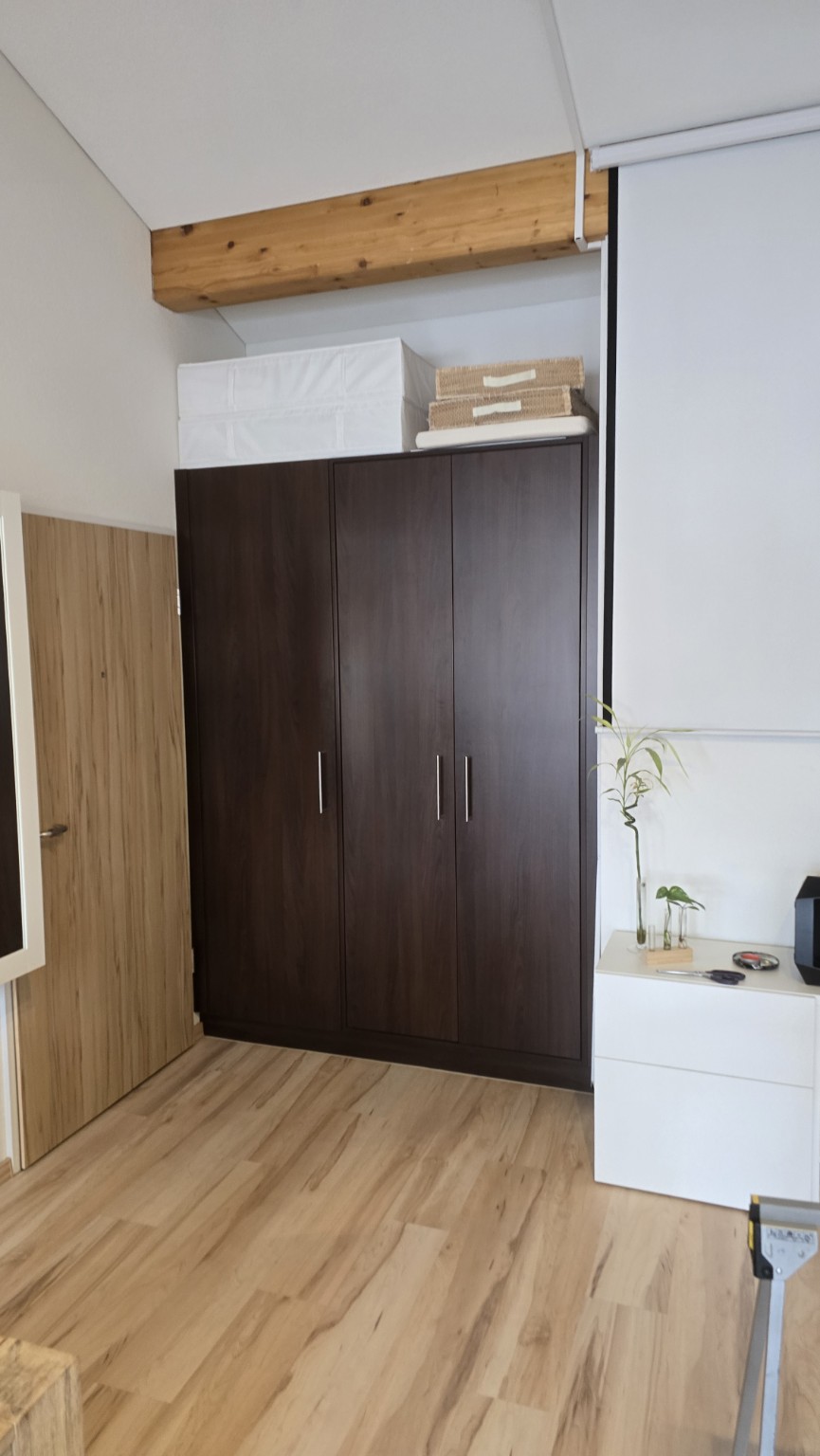 Dunkler Einbauschrank vor der Folierung